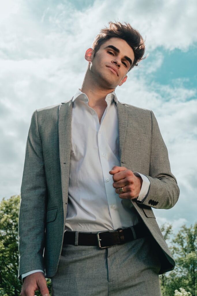 man in gray suit jacket